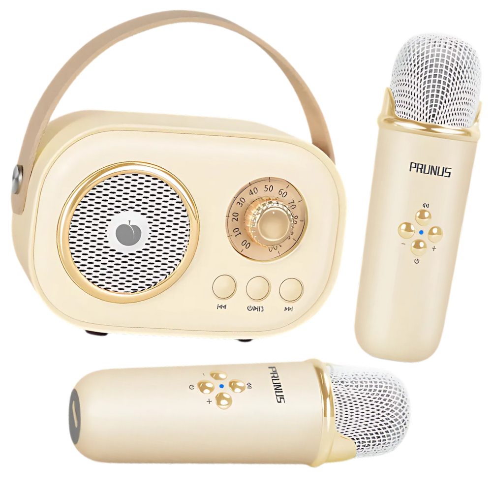 Mini Karaoke Bluetooth a Doppio Microfono per Bambini -Beige - Ozerty
