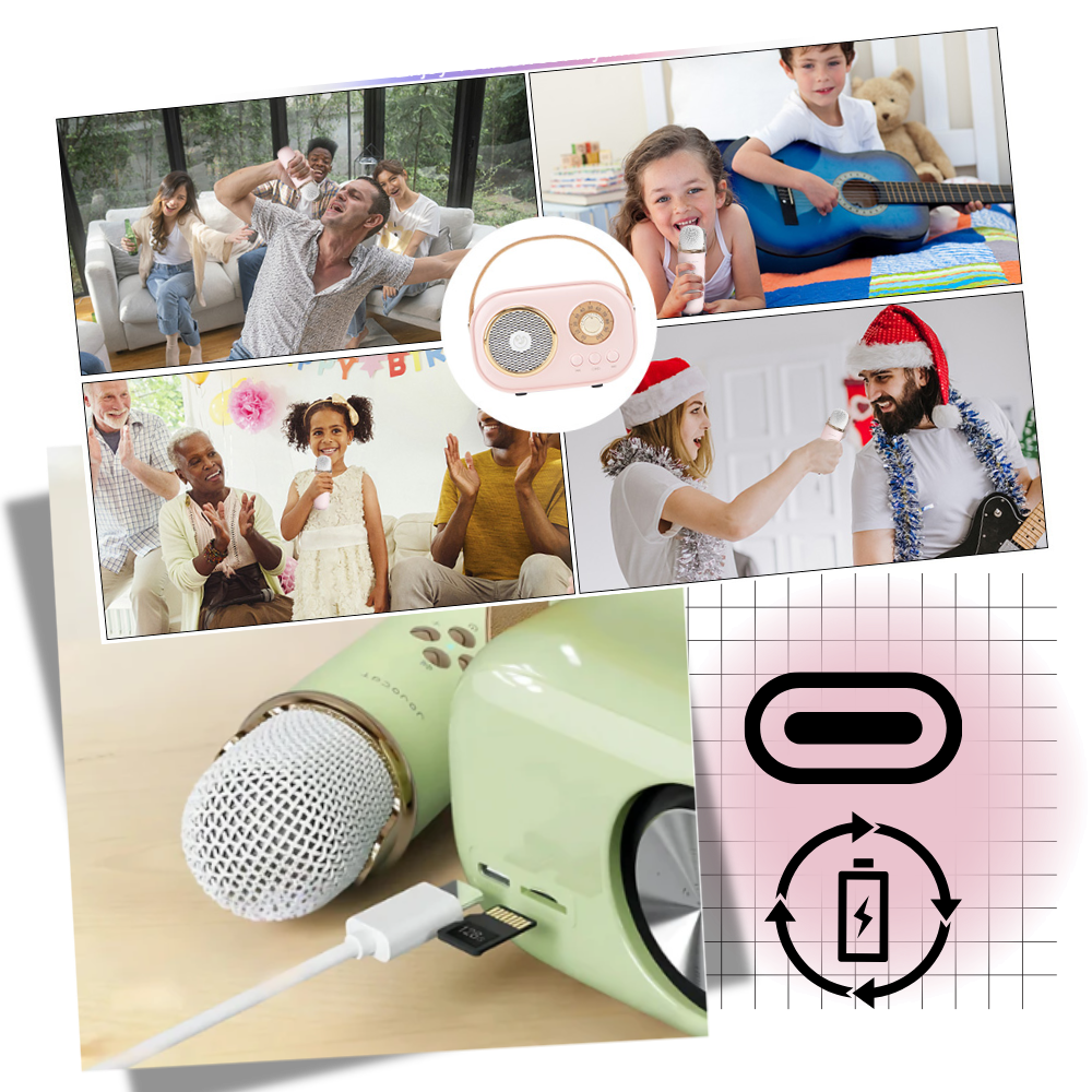 Mini Karaoke Bluetooth a Doppio Microfono per Bambini - Ozerty