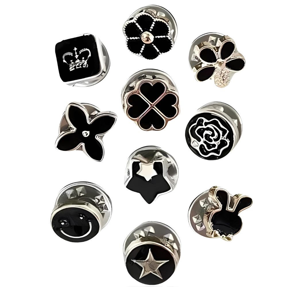 Eleganti spille a bottone senza cuciture -Fiori neri - Ozerty