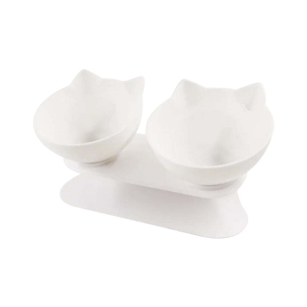 Ciotola comfort rialzata per gatti -Bianco/Doppio - Ozerty