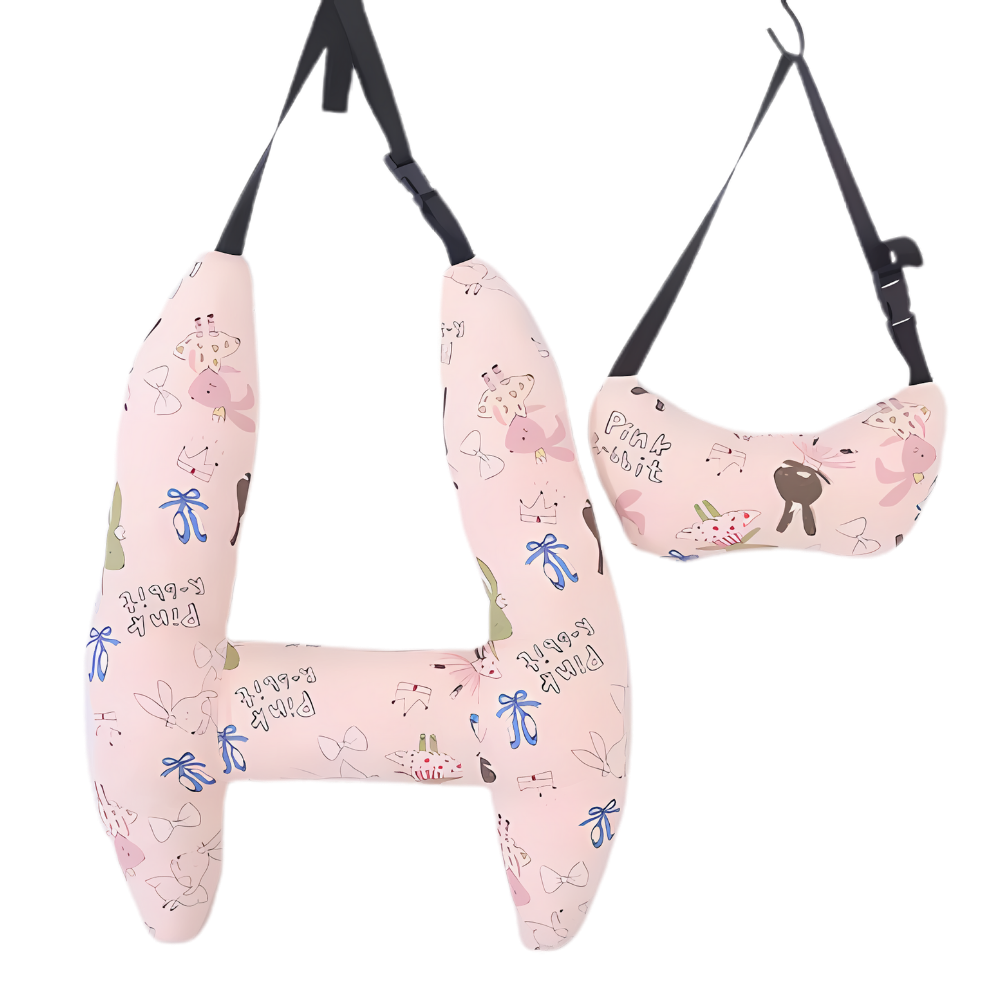 Cuscino da Viaggio per Collo con Supporto Ergonomico -Coniglietto corona rosa - Ozerty