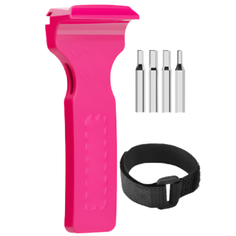 Strumento portatile per copertoni di biciclette -Rosa + 4 bit e velcro - Ozerty
