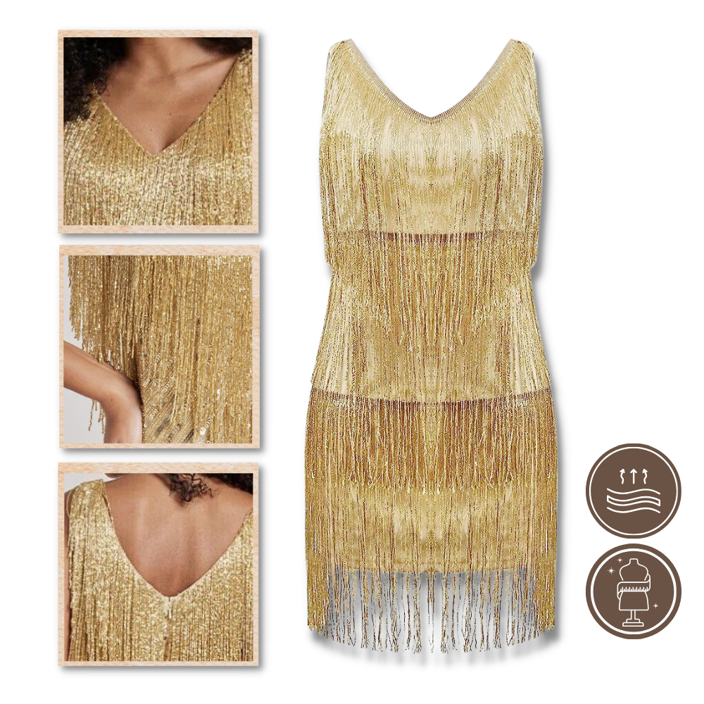 Vestito slip con scollo a V in paillettes - Ozerty