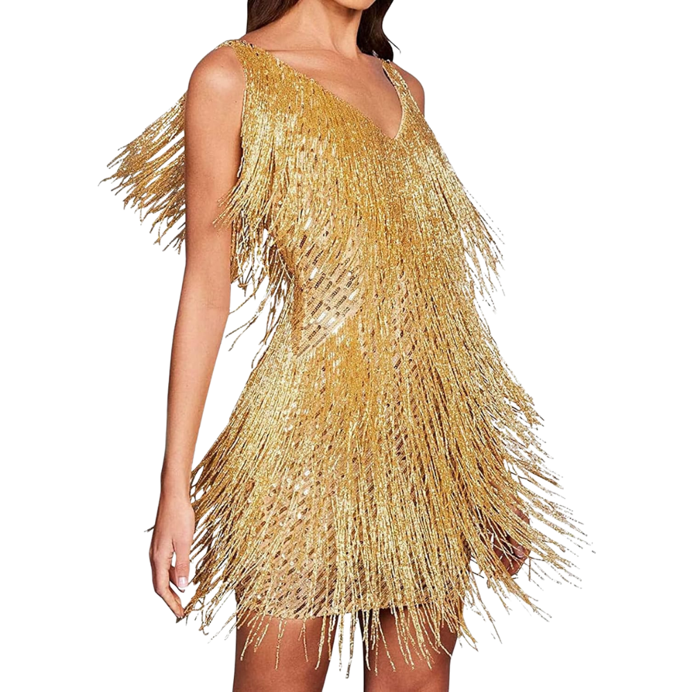 Vestito slip con scollo a V in paillettes -Oro/SOro/MOro/LOro/XLOro/XXLOro/3XL - Ozerty