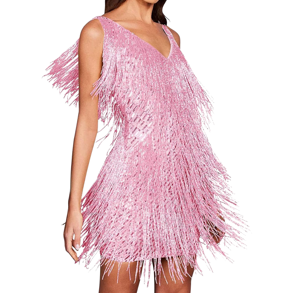 Vestito slip con scollo a V in paillettes -Rosa/SRosa/MRosa/LRosa/XLRosa/XXLRosa/3XL - Ozerty