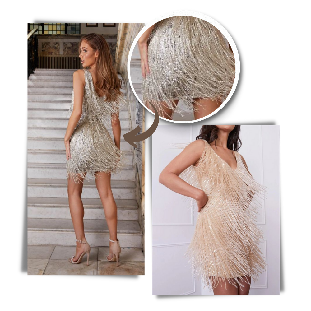 Vestito slip con scollo a V in paillettes - Ozerty
