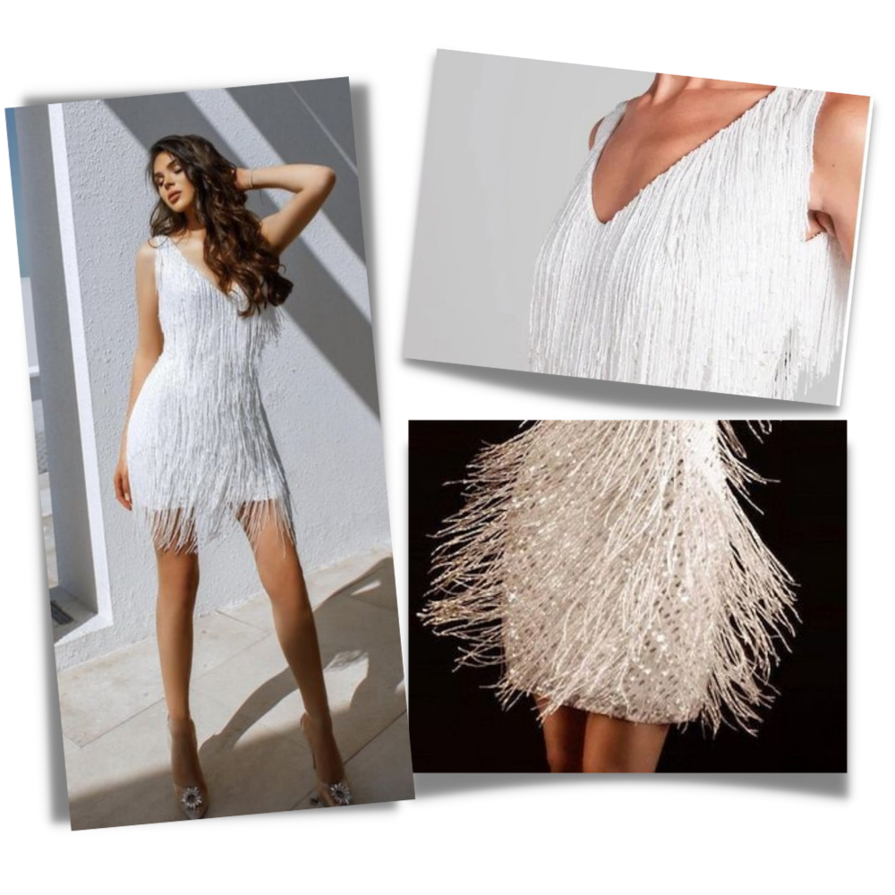 Vestito slip con scollo a V in paillettes - Ozerty