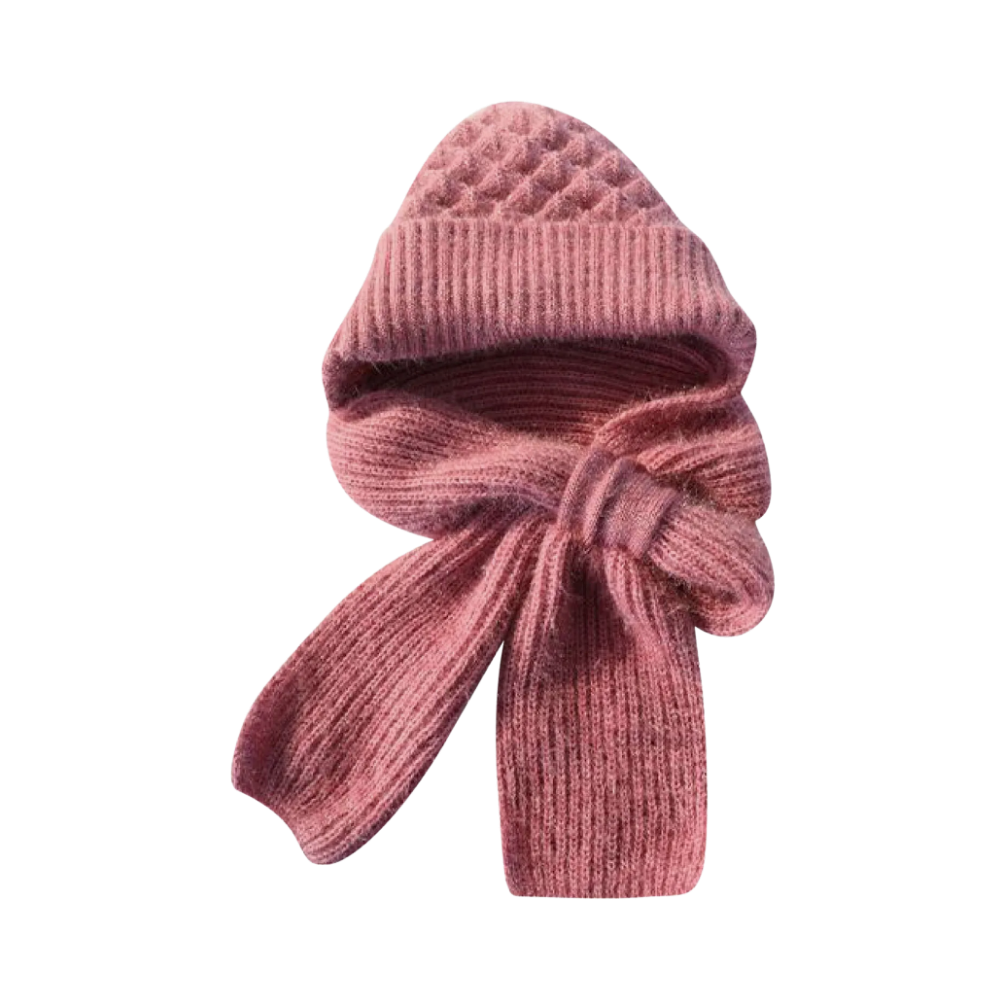 Cappello con cappuccio in maglia antivento con sciarpa e protezione per le orecchie integrate -Rosa - Ozerty