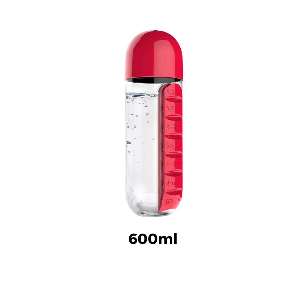 Bottiglia d'acqua in plastica con portapillole - Ozerty