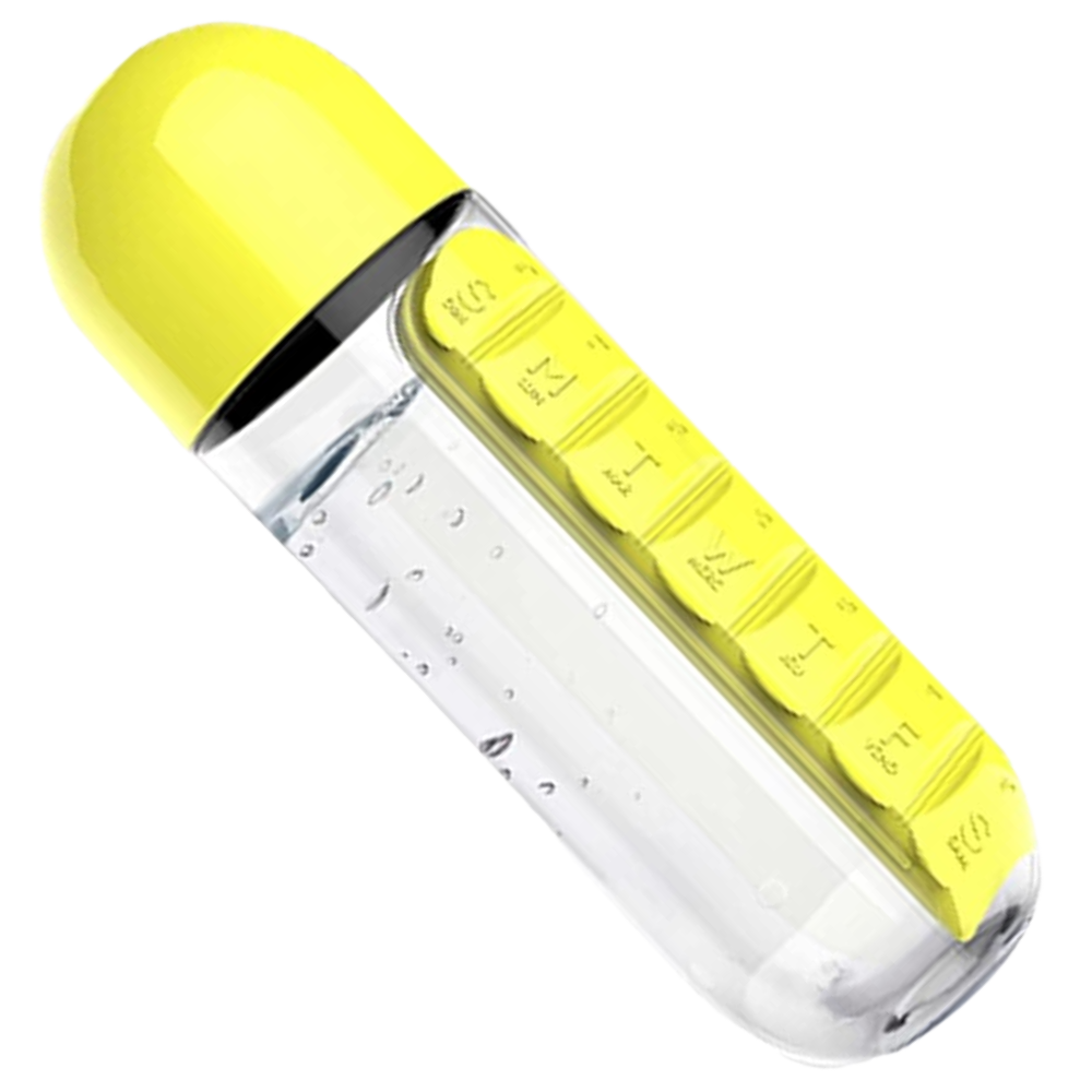 Plastic water bottle with pill box