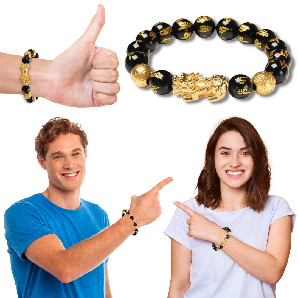 Bracciale in ossidiana nero e oro - Ozerty