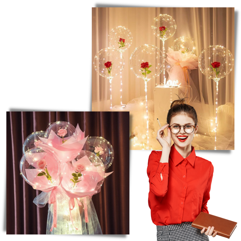Bellissimo palloncino a LED con rosa - Ozerty