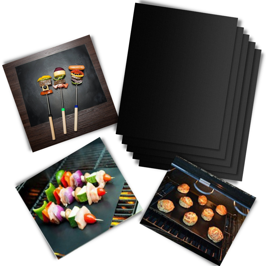 5 tappetini per barbecue, 50x40 cm, antiaderenti, riutilizzabili, per 5 tappetini per barbecue, 50x40 cm, antiaderenti, riutilizzabili, per