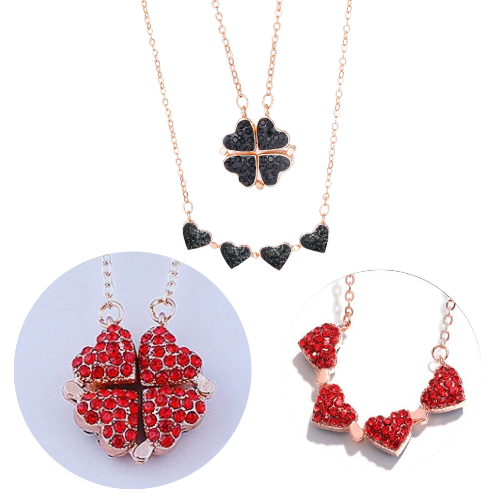 Collana a cuore regolabile a 4 foglie di trifoglio - Ozerty