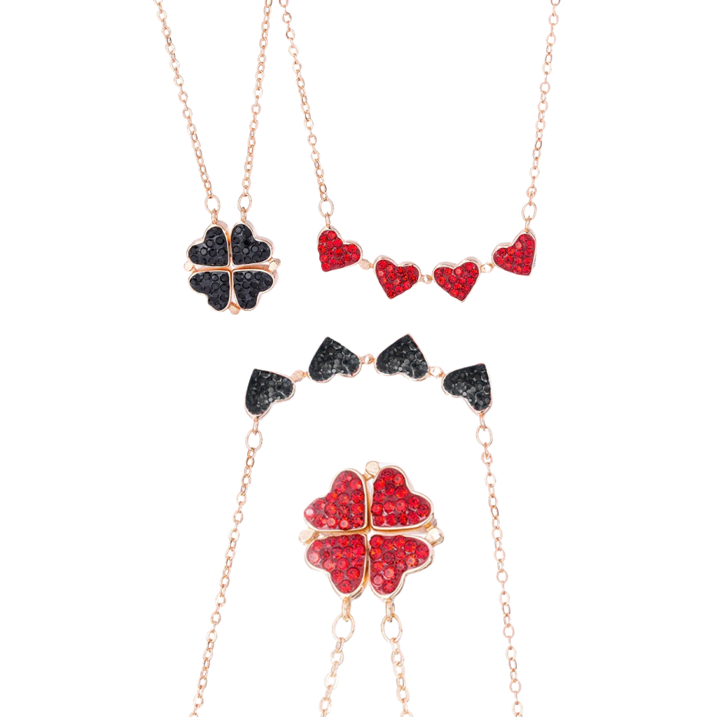 Collana a cuore regolabile a 4 foglie di trifoglio