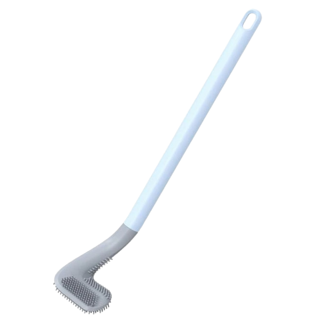 Toilet brush with long handle and wall base