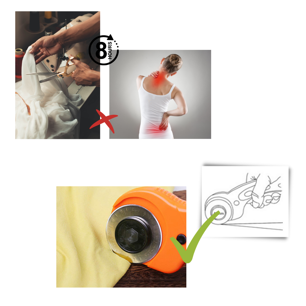 Taglierina a rullo per tessuti con cinque lame da 45 mm