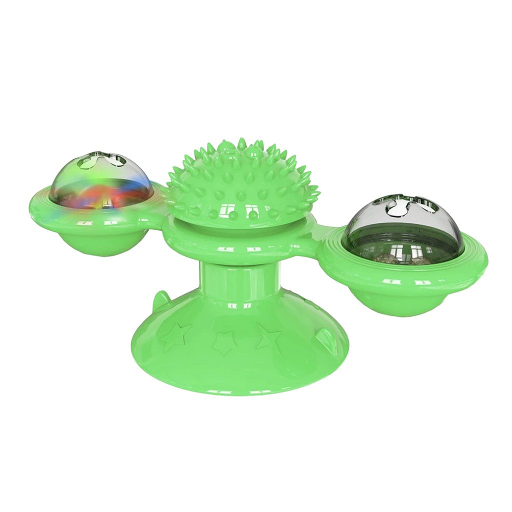 Rotating windmill and brush cat toy