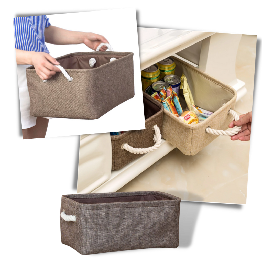 Elegante cestino di lino con manici in corda - Ozerty