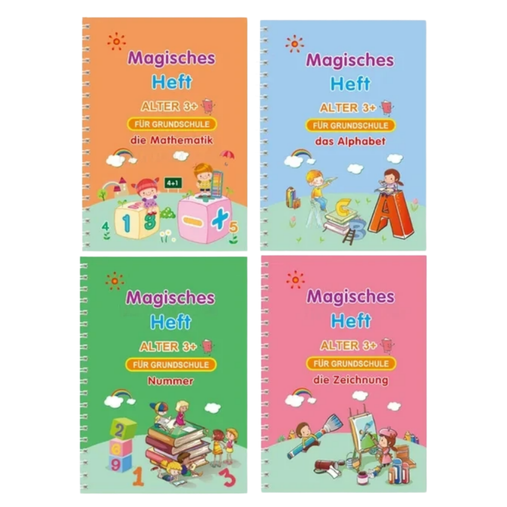 Quaderni di Pratica con Solchi Scrivibili e Cancellabili -Tedesco 4 Libri - Ozerty