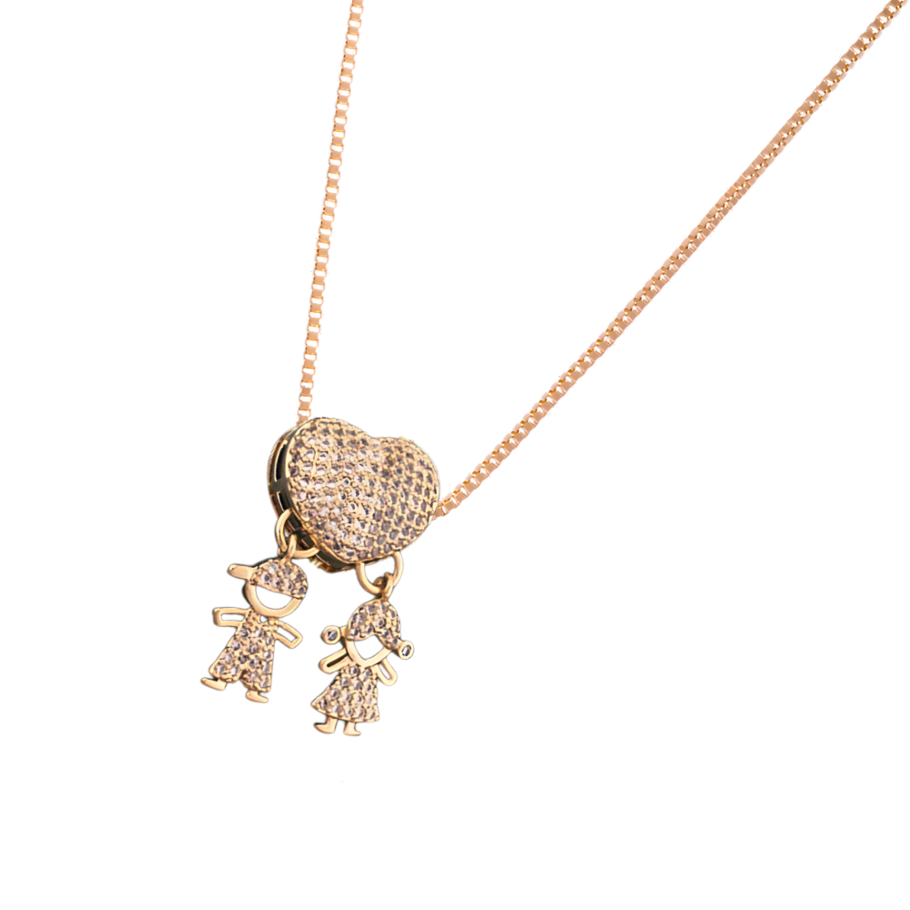 Elegante collana con charm per la mamma -1 Ragazzo 1 Ragazza - Ozerty