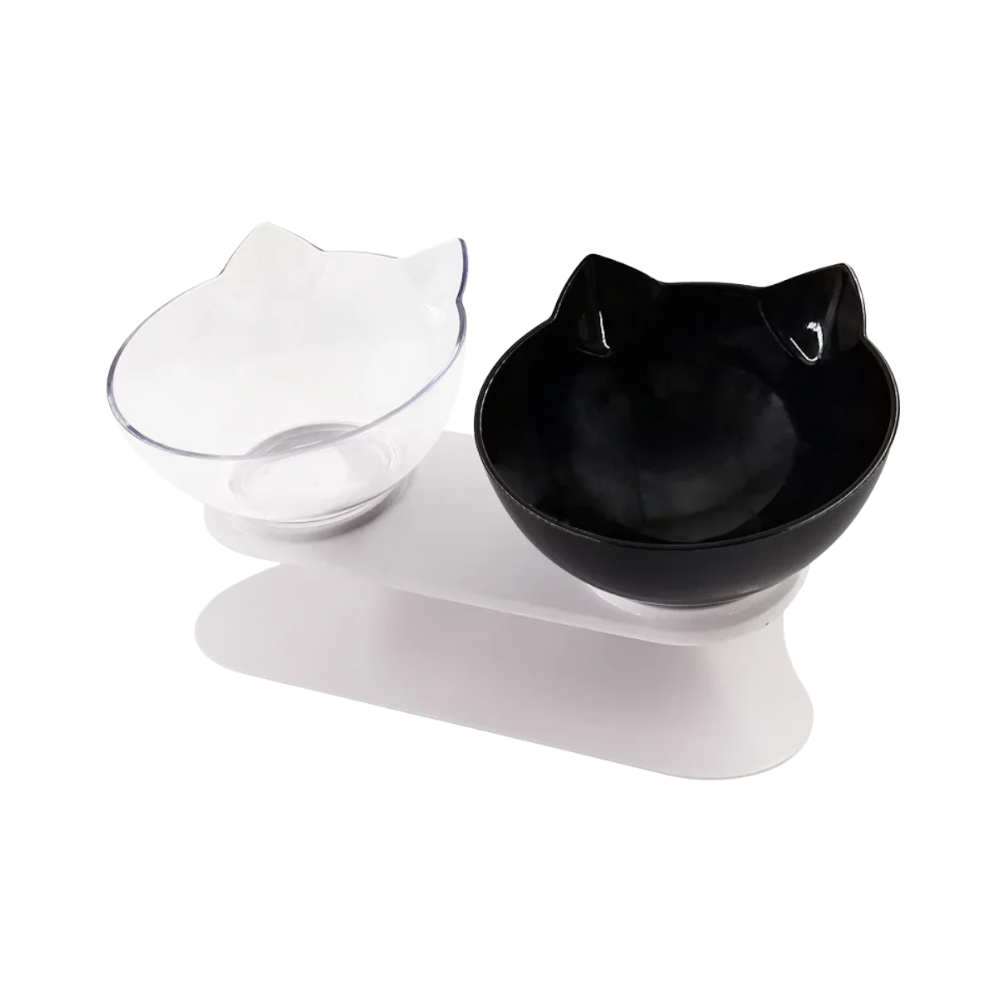 Ciotola comfort rialzata per gatti -Trasparente Nero/Doppio - Ozerty