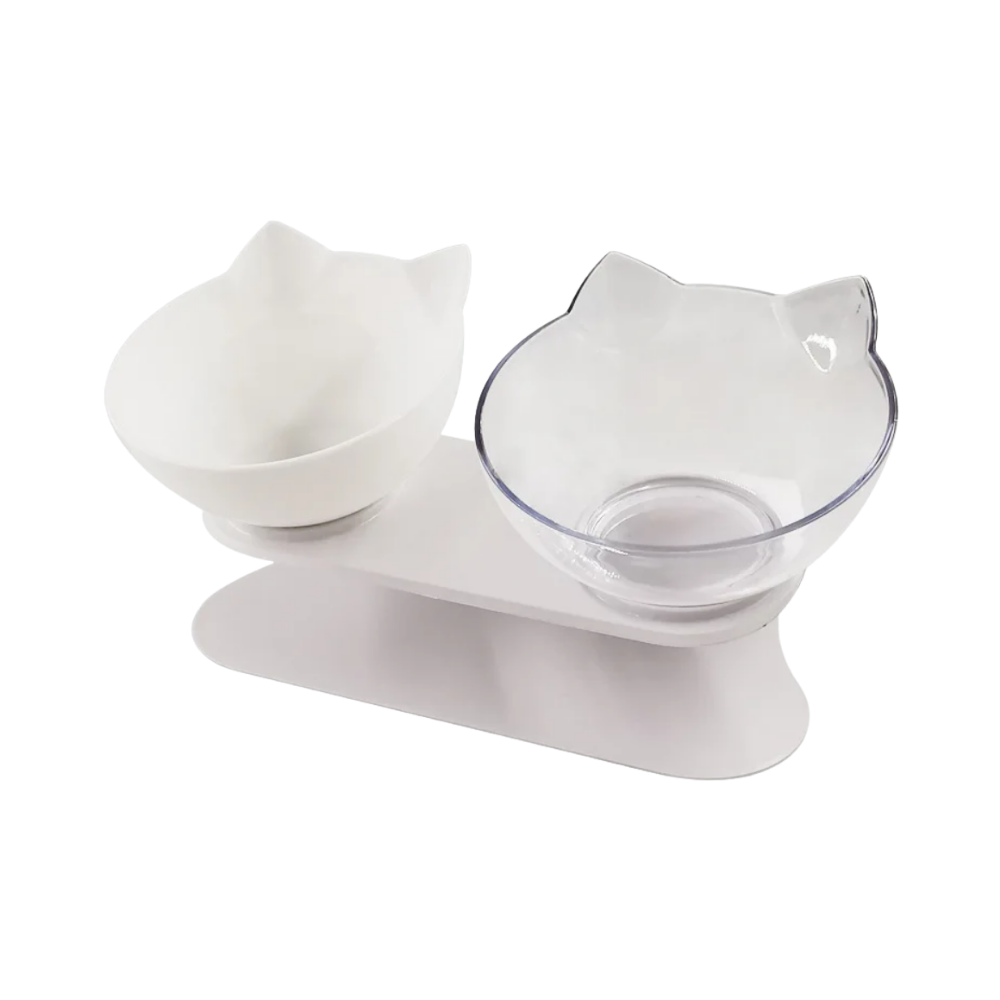 Ciotola comfort rialzata per gatti -Bianco Trasparente/Doppio - Ozerty