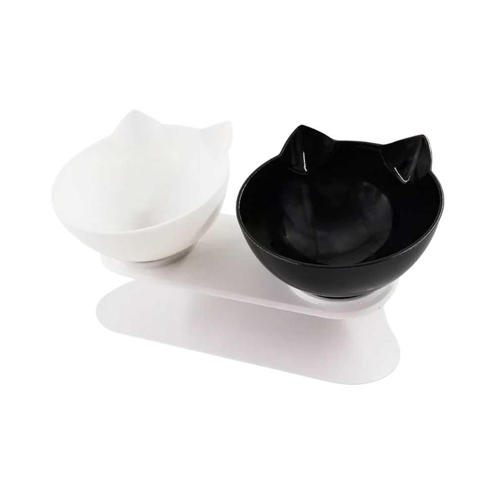 Ciotola comfort rialzata per gatti -Bianco Nero/Doppio - Ozerty