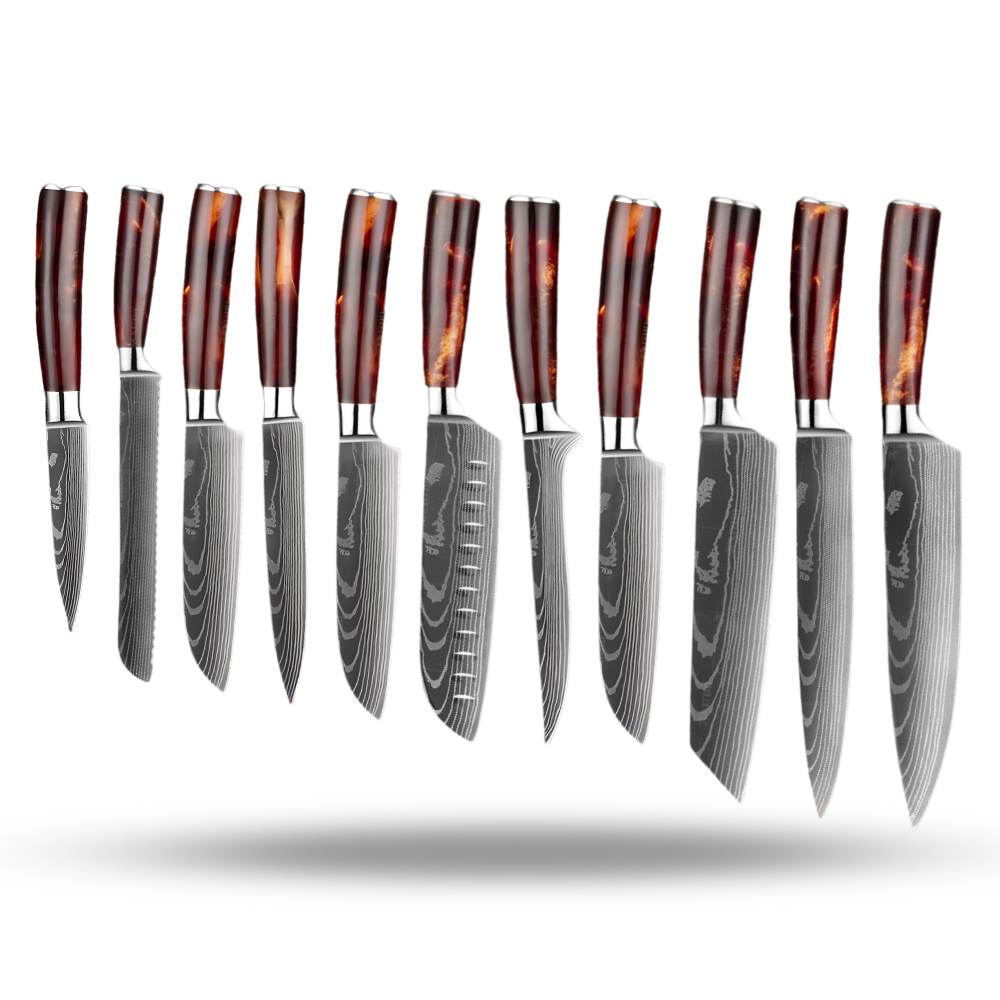 Coltelli giapponesi della serie Terra di fuoco -Set di 10 coltelli da chef giapponesi - Ozerty