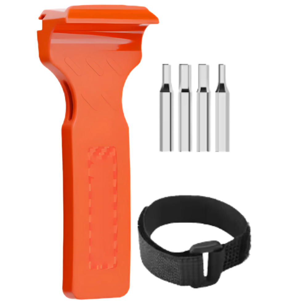 Strumento portatile per copertoni di biciclette -Arancione + 4 bit e velcro - Ozerty
