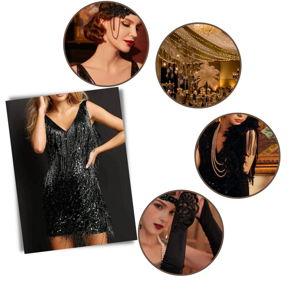 Vestito slip con scollo a V in paillettes  - Ozerty