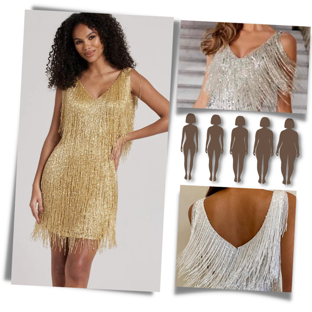 Vestito slip con scollo a V in paillettes  - Ozerty