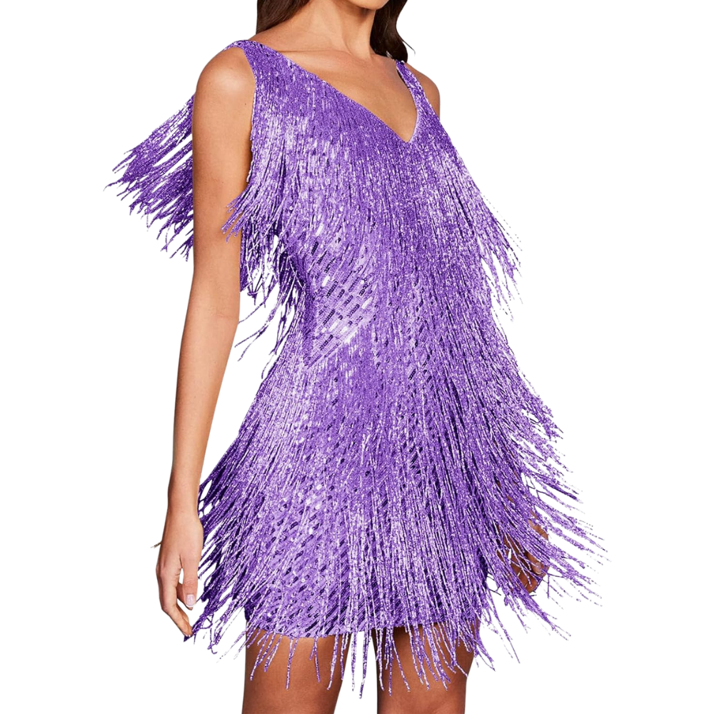 Vestito slip con scollo a V in paillettes  -Viola/SViola/MViola/LViola/XLViola/XXLViola/3XL - Ozerty