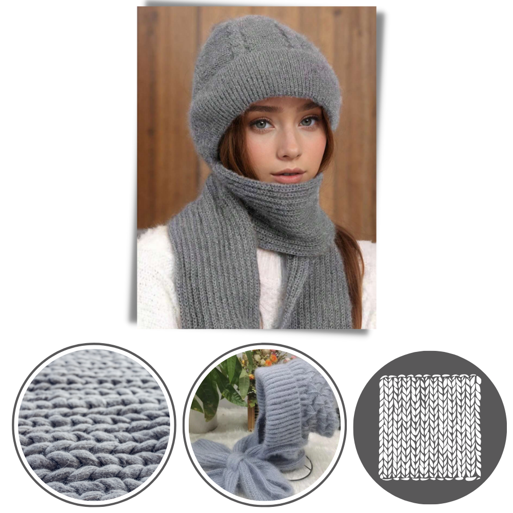 Cappello con cappuccio in maglia antivento con sciarpa e protezione per le orecchie integrate - Ozerty