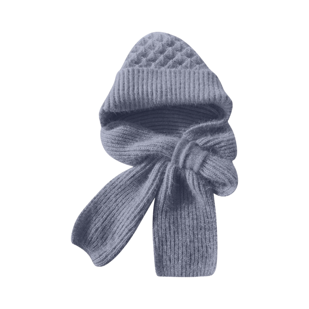 Cappello con cappuccio in maglia antivento con sciarpa e protezione per le orecchie integrate -Blu - Ozerty