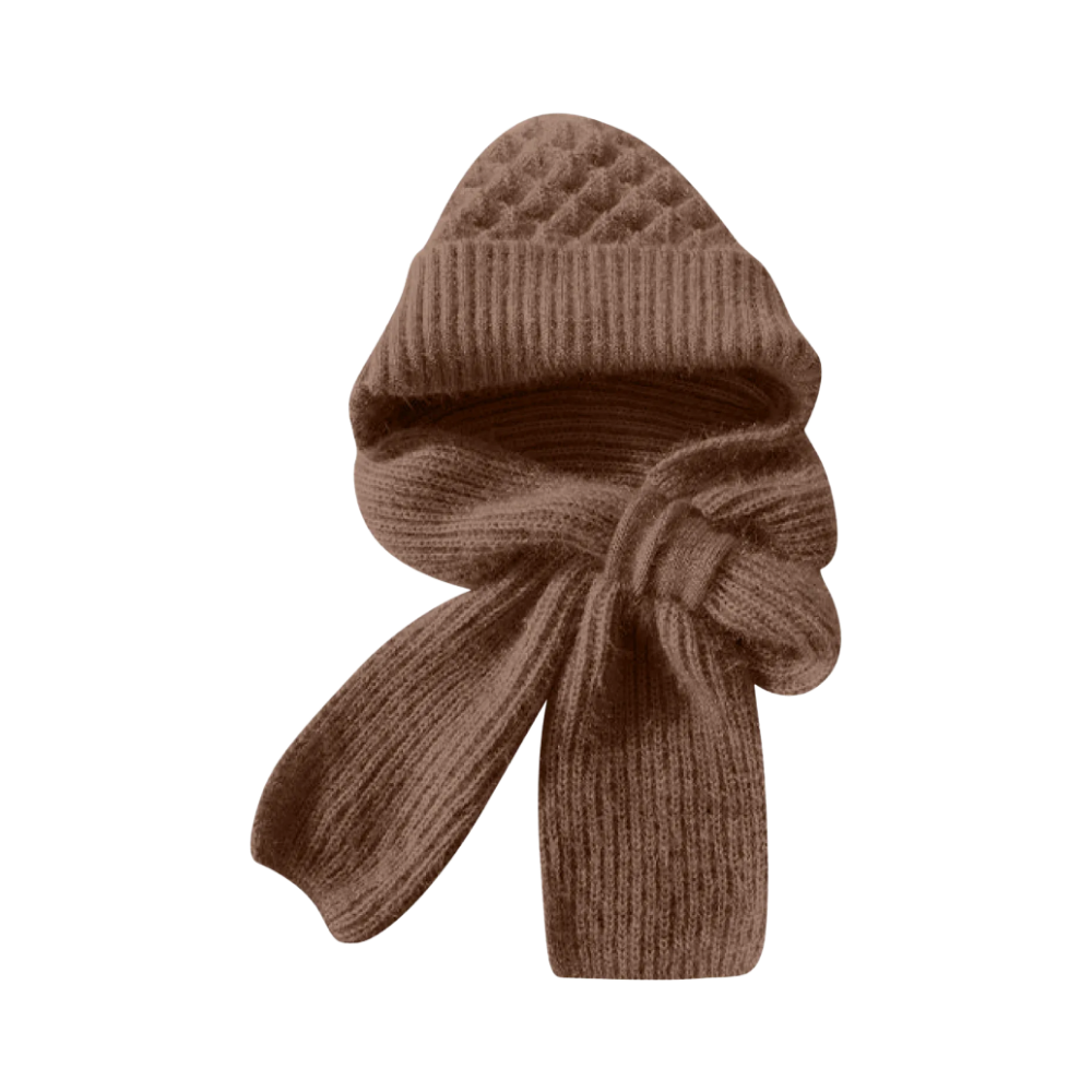Cappello con cappuccio in maglia antivento con sciarpa e protezione per le orecchie integrate -Marrone - Ozerty