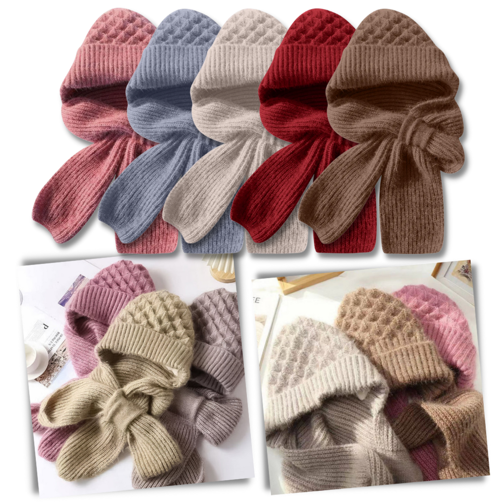 Cappello con cappuccio in maglia antivento con sciarpa e protezione per le orecchie integrate - Ozerty