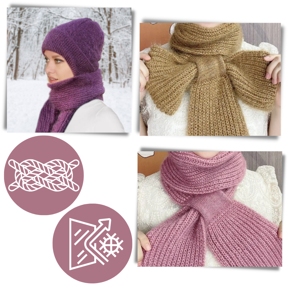 Cappello con cappuccio in maglia antivento con sciarpa e protezione per le orecchie integrate - Ozerty
