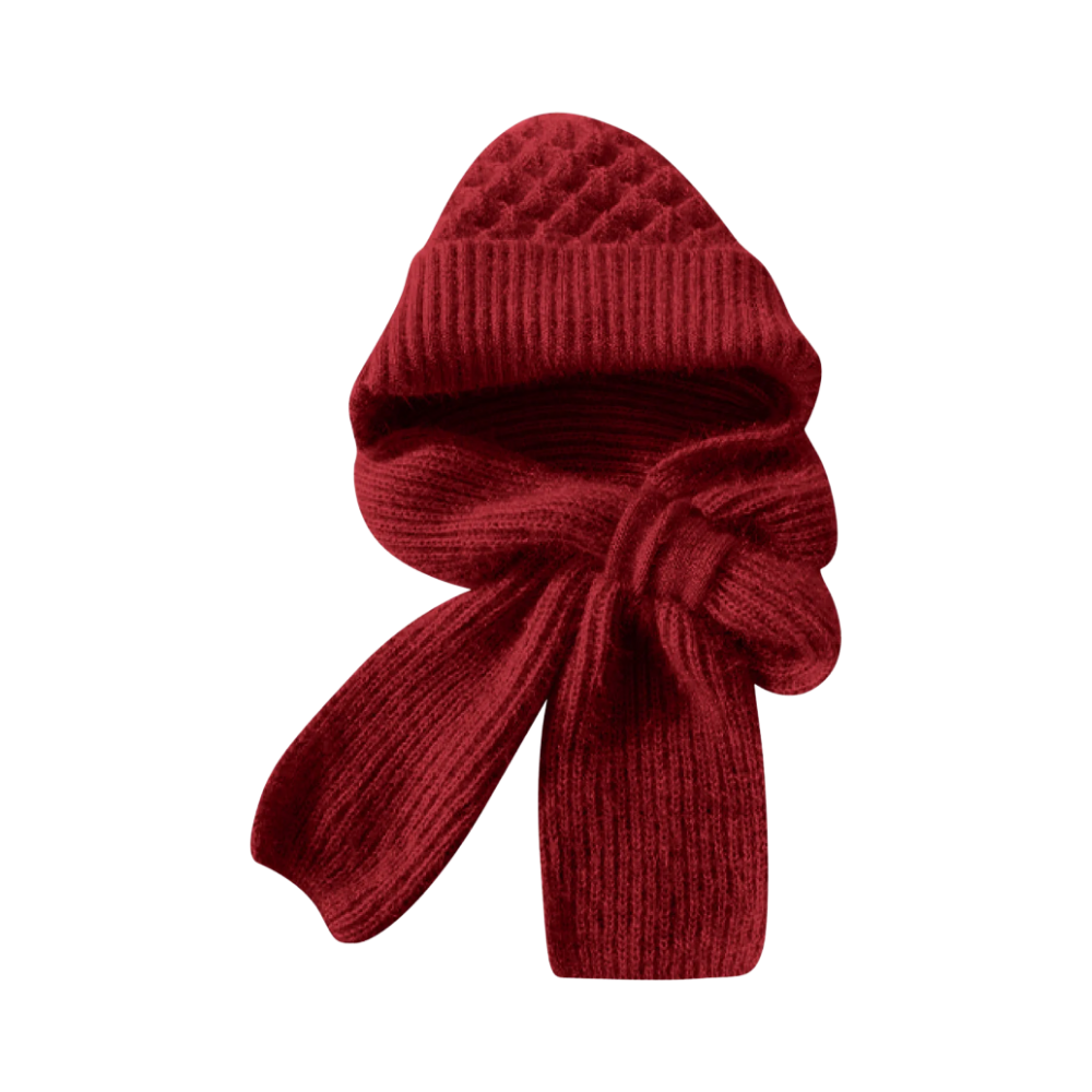 Cappello con cappuccio in maglia antivento con sciarpa e protezione per le orecchie integrate -Vino rosso - Ozerty