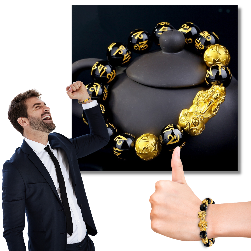 Bracciale in ossidiana nero e oro - Ozerty
