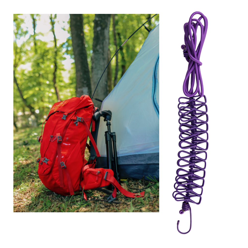 Stendibiancheria da campeggio elasticizzato da 4 m con picchetti - Ozerty