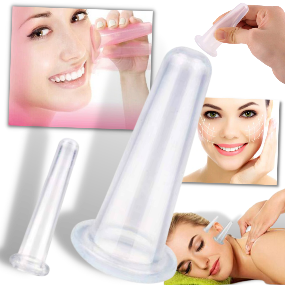 4 coppette in silicone per coppettazione per massaggio facciale - Ozerty