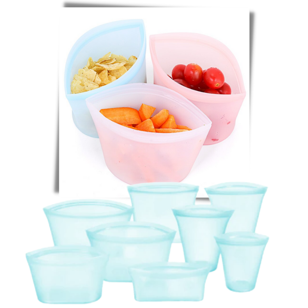 Confezione da 8 sacchetti in silicone per alimenti riutilizzabili - Ozerty