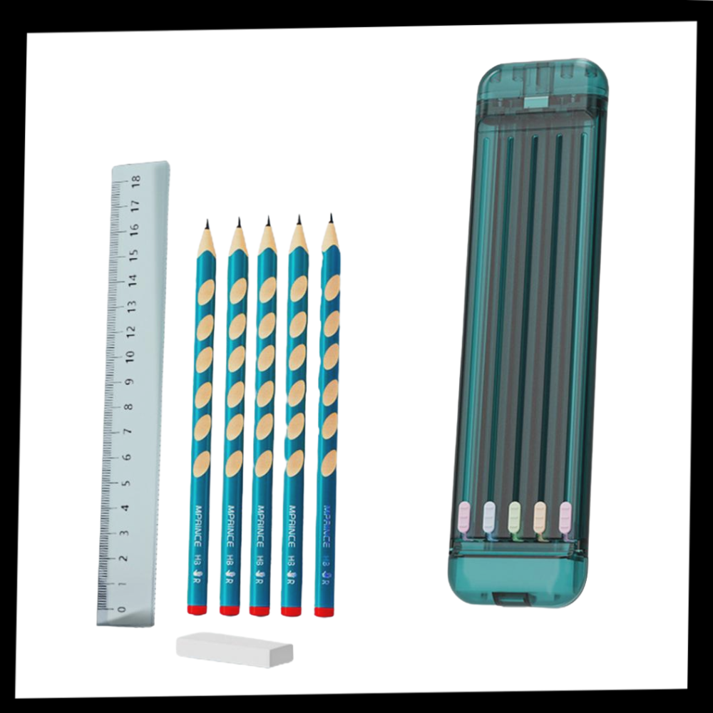 Astuccio rigido con matite e righello - Ozerty