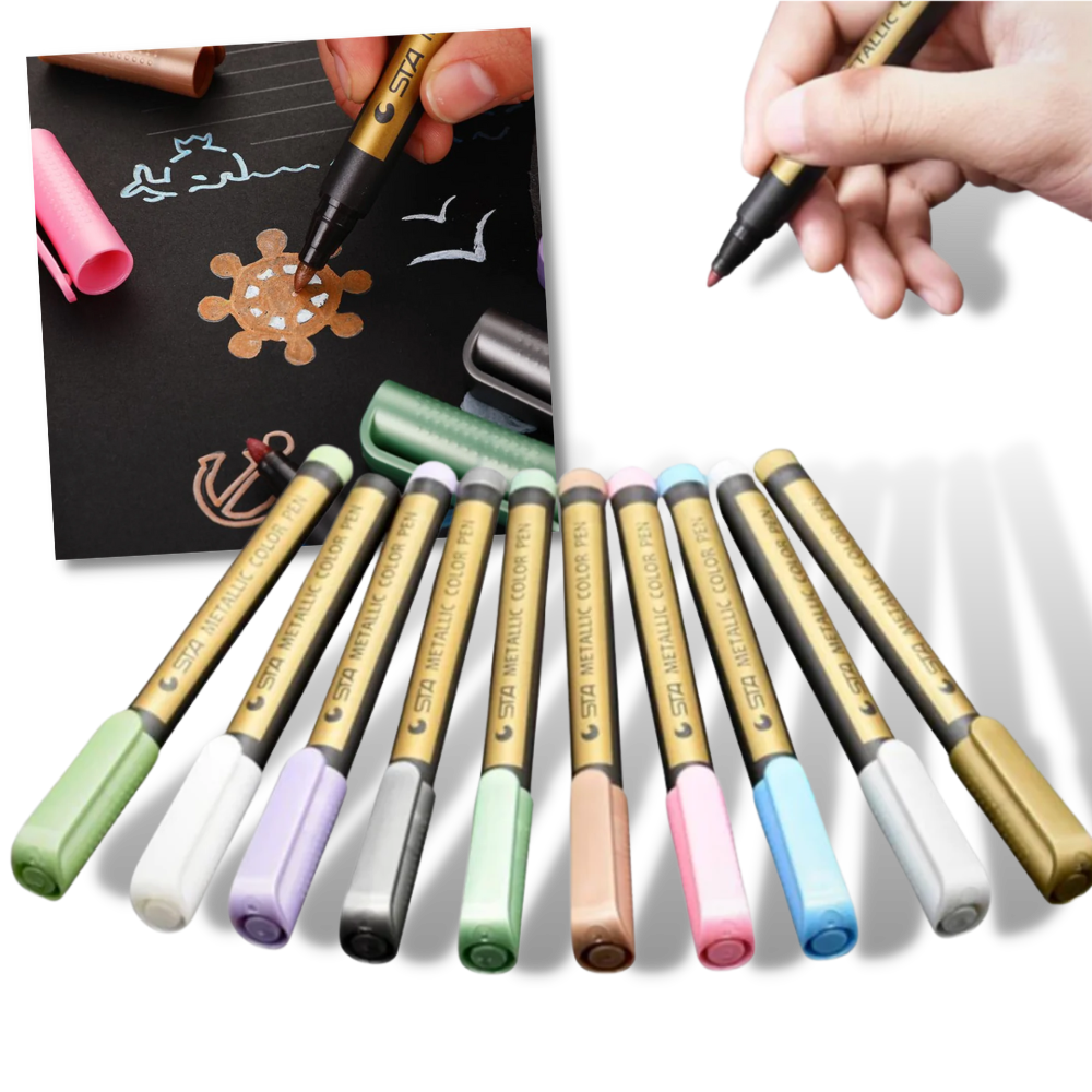 Confezione da 10 pennarelli colorati metallizzati - Ozerty