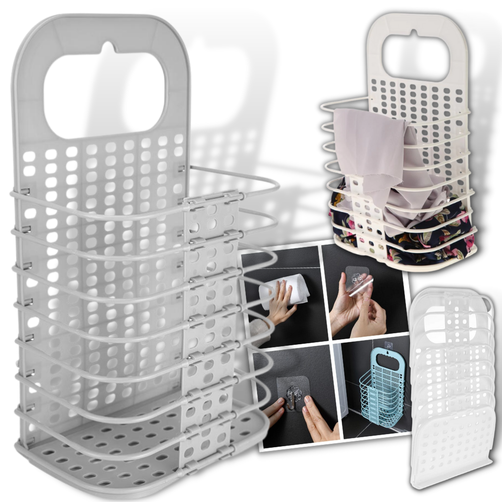 Cesto da bucato pieghevole in plastica montabile a parete - Ozerty