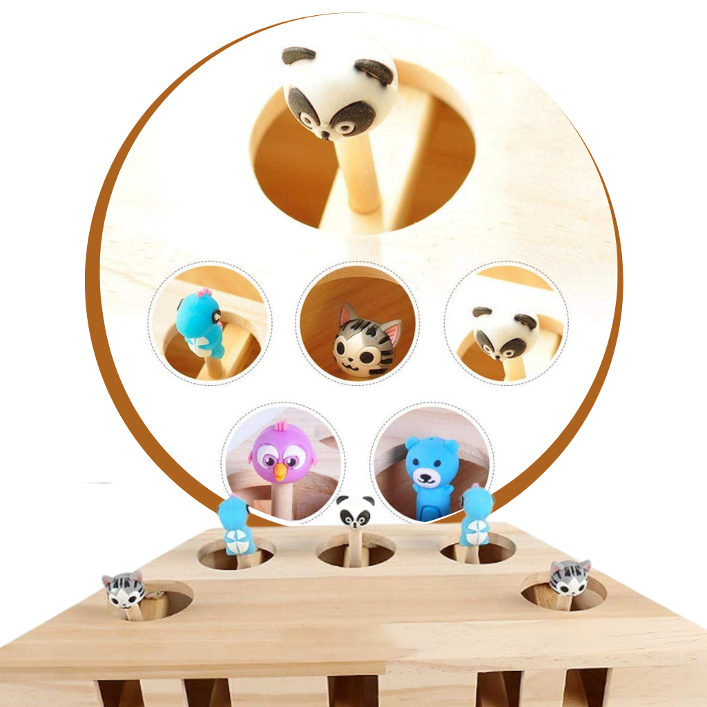 Giocattolo di legno interattivo per gatti con 5 buchi - Ozerty