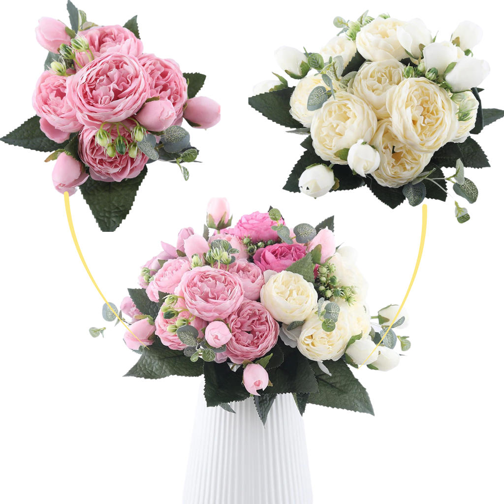 Bouquet di fiori artificiali di seta con peonie e rose