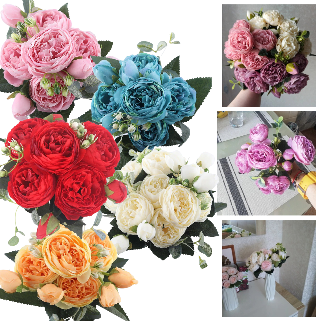 Bouquet di fiori artificiali di seta con peonie e rose - Ozerty