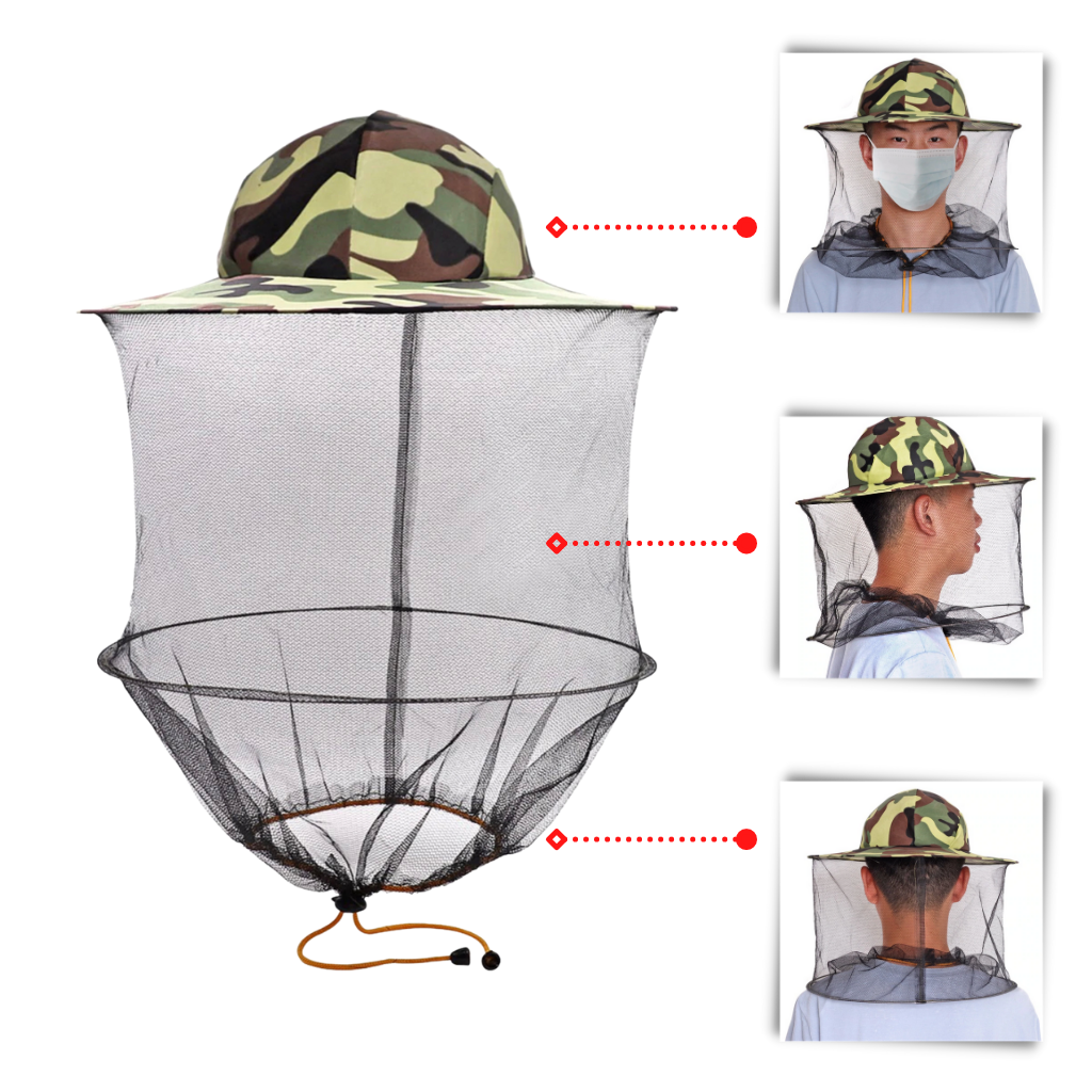 Cappello da apicoltura mimetico con velo di nylon a rete - Ozerty
